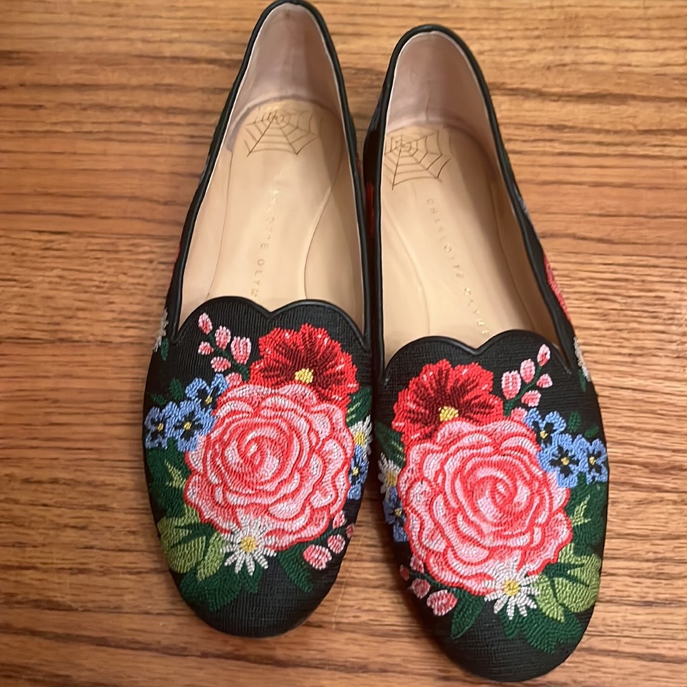 Charlotte Olympia Rose Garden Slippers Size 7.5